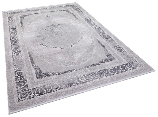 7x10 ft, Elegant Traditional Medallion Rug - Vintage Distressed Gray & Silver