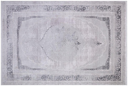 7x10 ft, Elegant Traditional Medallion Rug - Vintage Distressed Gray & Silver