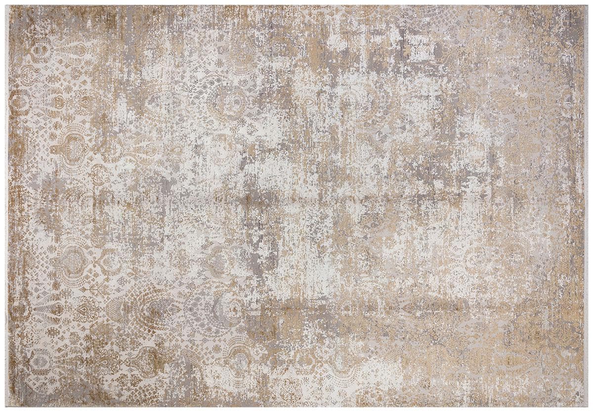 8x11 ft, Vintage-Inspired Distressed Damask Area Rug - Abstract Gold and Silver Gray Rug