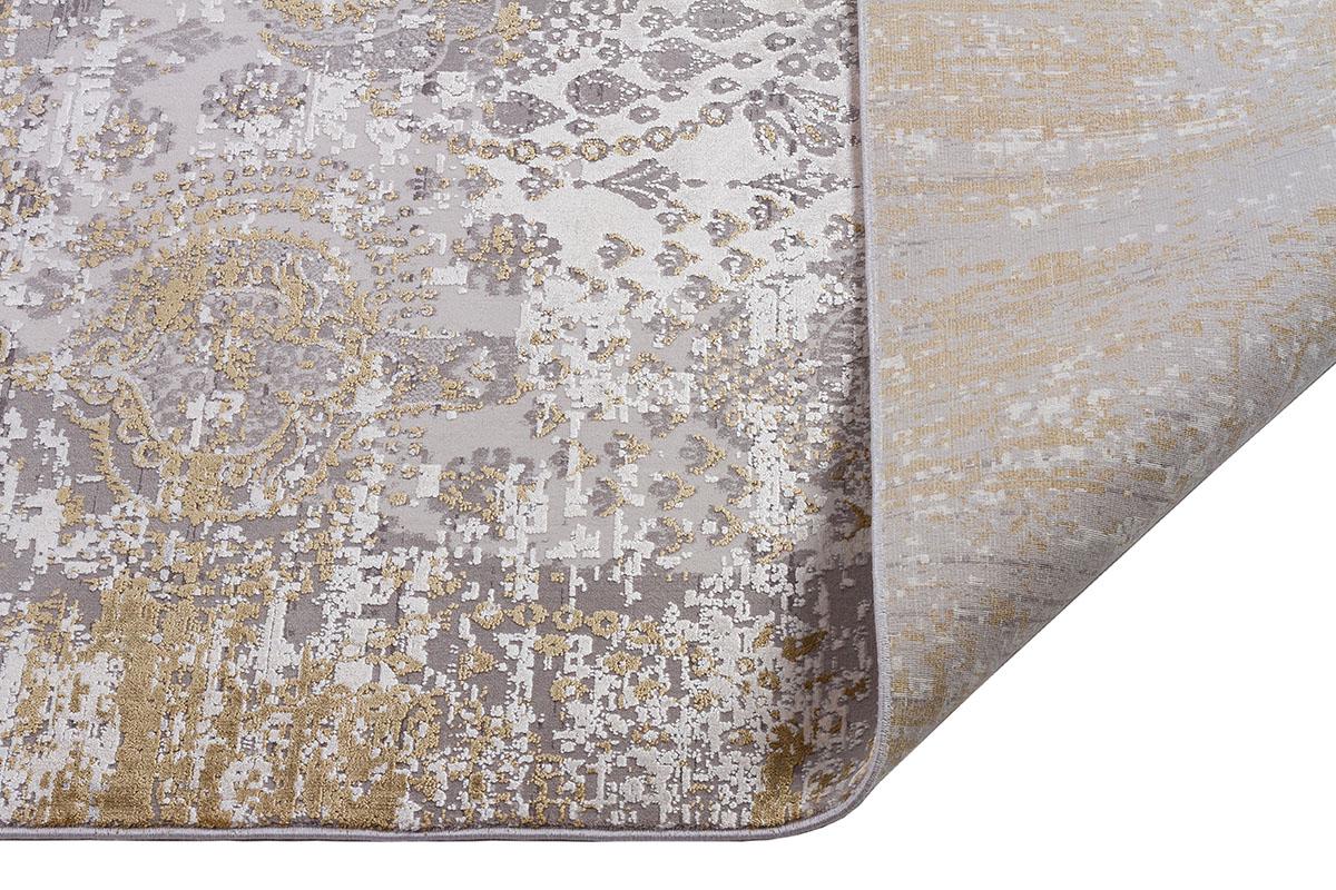8x11 ft, Vintage-Inspired Distressed Damask Area Rug - Abstract Gold and Silver Gray Rug