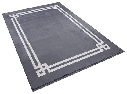 8x11 ft, Modern Geometric Border Area Rug in Charcoal and Silver