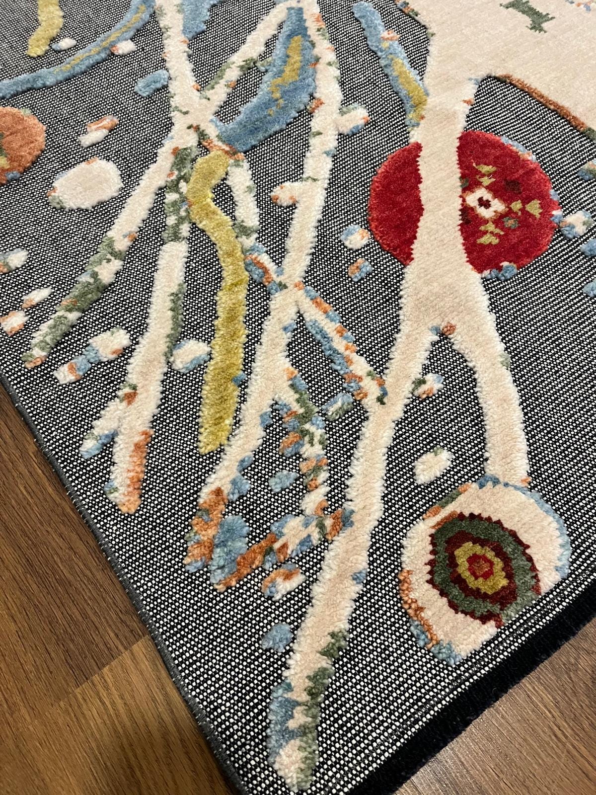7x10ft, Tree of Life Wool Rug, Designed Folk Art Area Rug, Bohemian Nature Decor