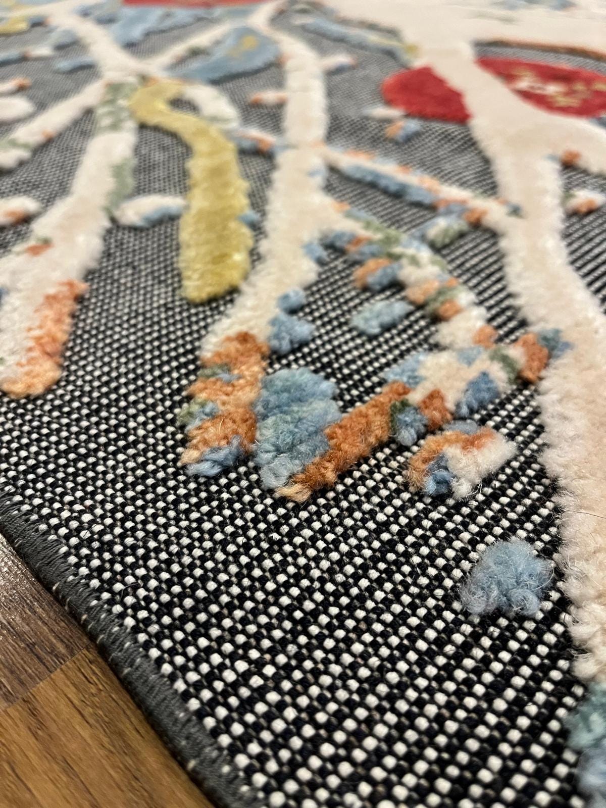 7x10ft, Tree of Life Wool Rug, Designed Folk Art Area Rug, Bohemian Nature Decor