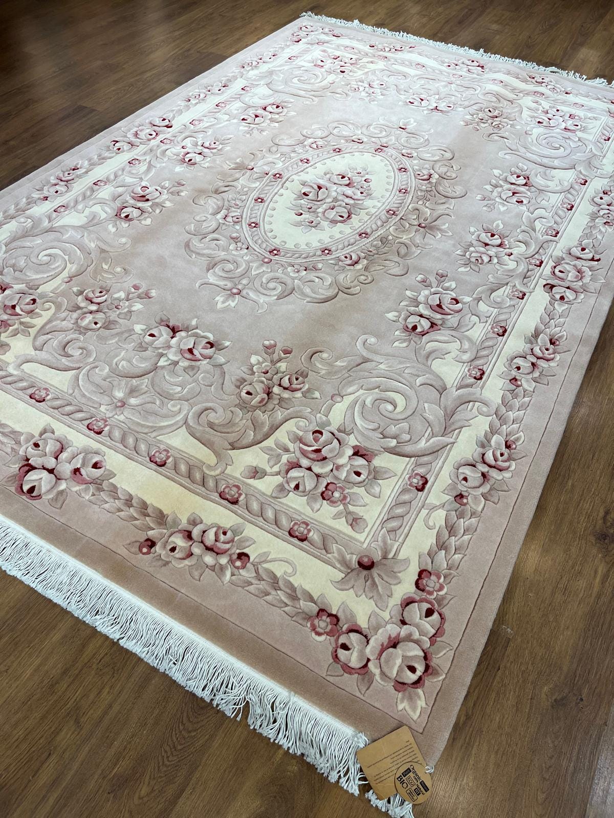 7x10 ft, Hand-Carved Wool Floral Rug, Rose Red Cream Traditional Persian Carpet