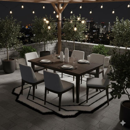 Contemporary White Shaggy Area Rug with Black Geometric Border – Modern Statement Carpet