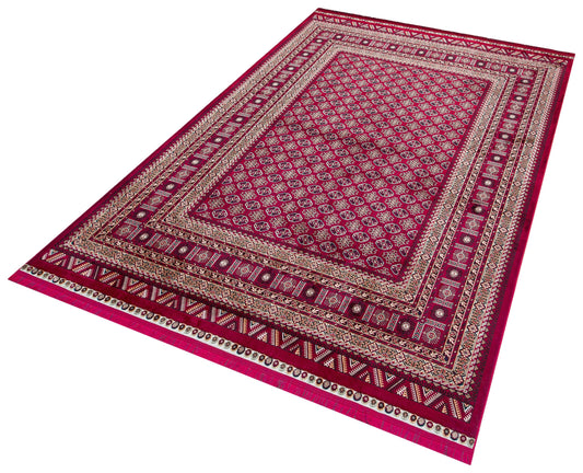 Crimson Red Persian Style Area Rug – Geometric Medallion Oriental Carpet