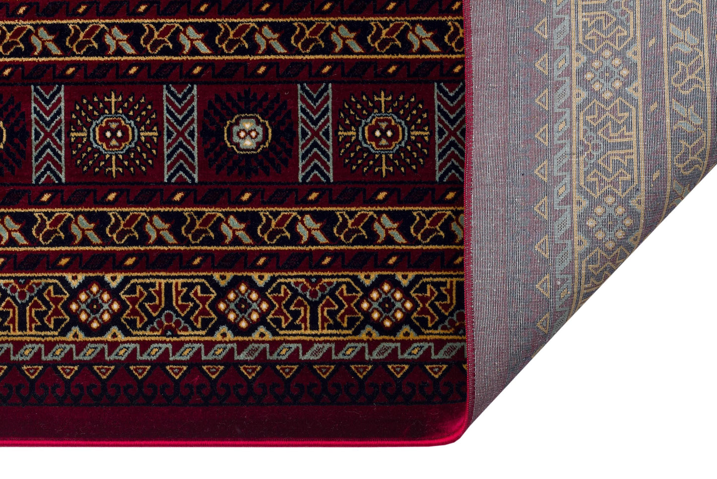 Crimson Red Persian Style Area Rug – Geometric Medallion Oriental Carpet