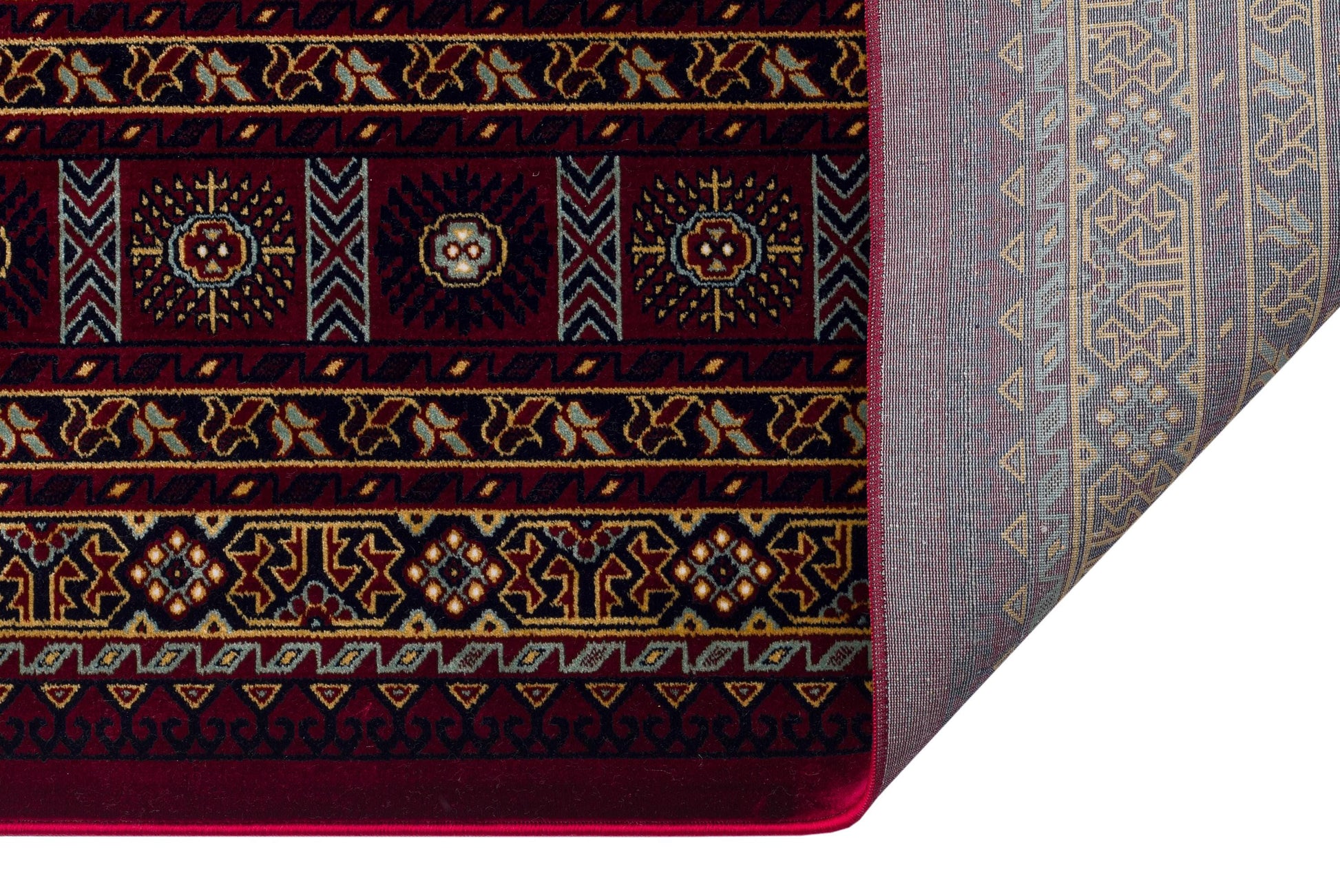 Crimson Red Persian Style Area Rug – Geometric Medallion Oriental Carpet