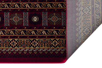 Crimson Red Persian Style Area Rug – Geometric Medallion Oriental Carpet