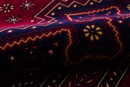 Crimson Red Persian Style Area Rug – Geometric Medallion Oriental Carpet