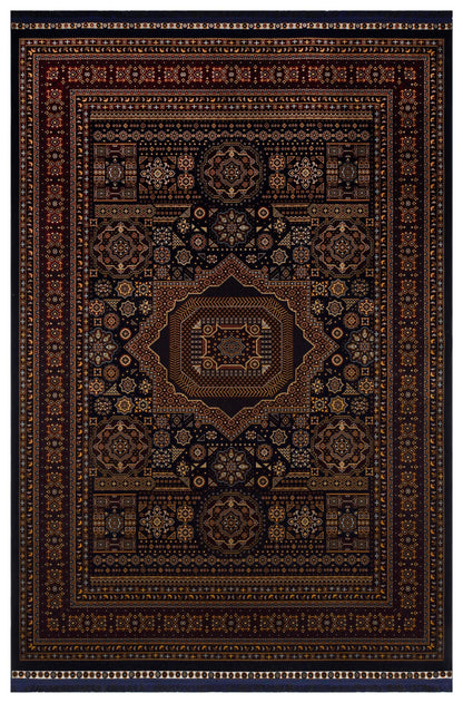 Crimson Red Persian Style Area Rug – Geometric Medallion Oriental Carpet