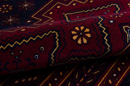 Crimson Red Persian Style Area Rug – Geometric Medallion Oriental Carpet