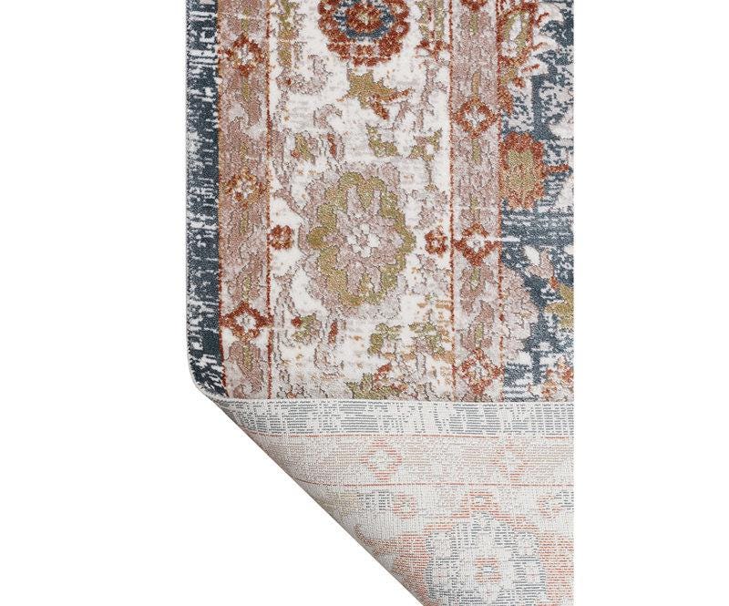 Distressed Persian Style Rug – Muted Blue Terracotta Boho Area Carpet