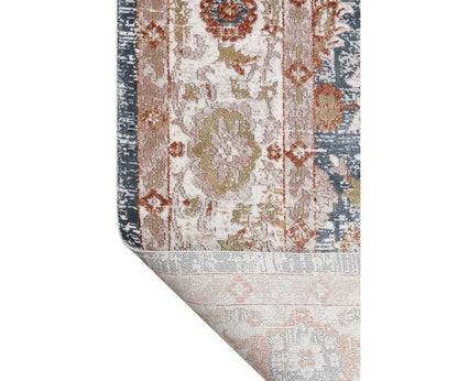 Distressed Persian Style Rug – Muted Blue Terracotta Boho Area Carpet