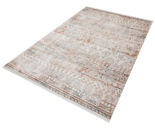Distressed Persian Style Area Rug – Faded Terracotta Cream Boho Chic Decor