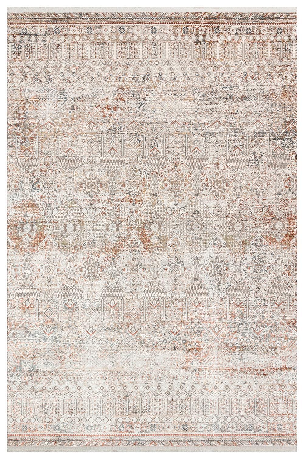 Distressed Persian Style Area Rug – Faded Terracotta Cream Boho Chic Decor