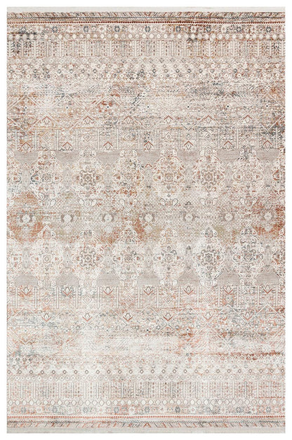 Distressed Persian Style Area Rug – Faded Terracotta Cream Boho Chic Decor