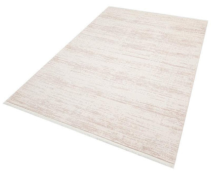 Modern Abstract Runner Rug, Cream Beige Hallway, Low Pile Fringe