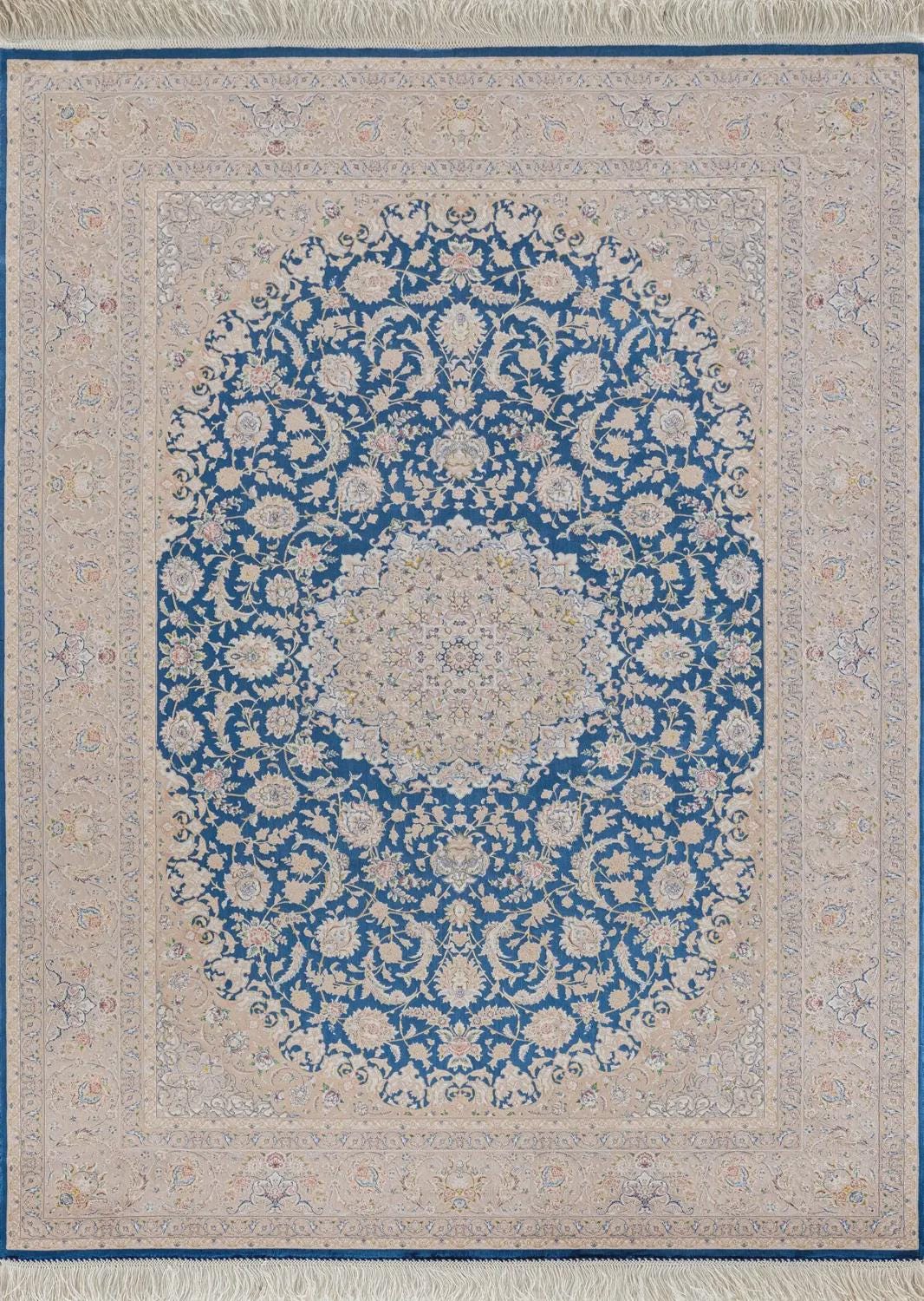 7x10 ft, Fine Turkish Silk Rug with Handmade Fringes