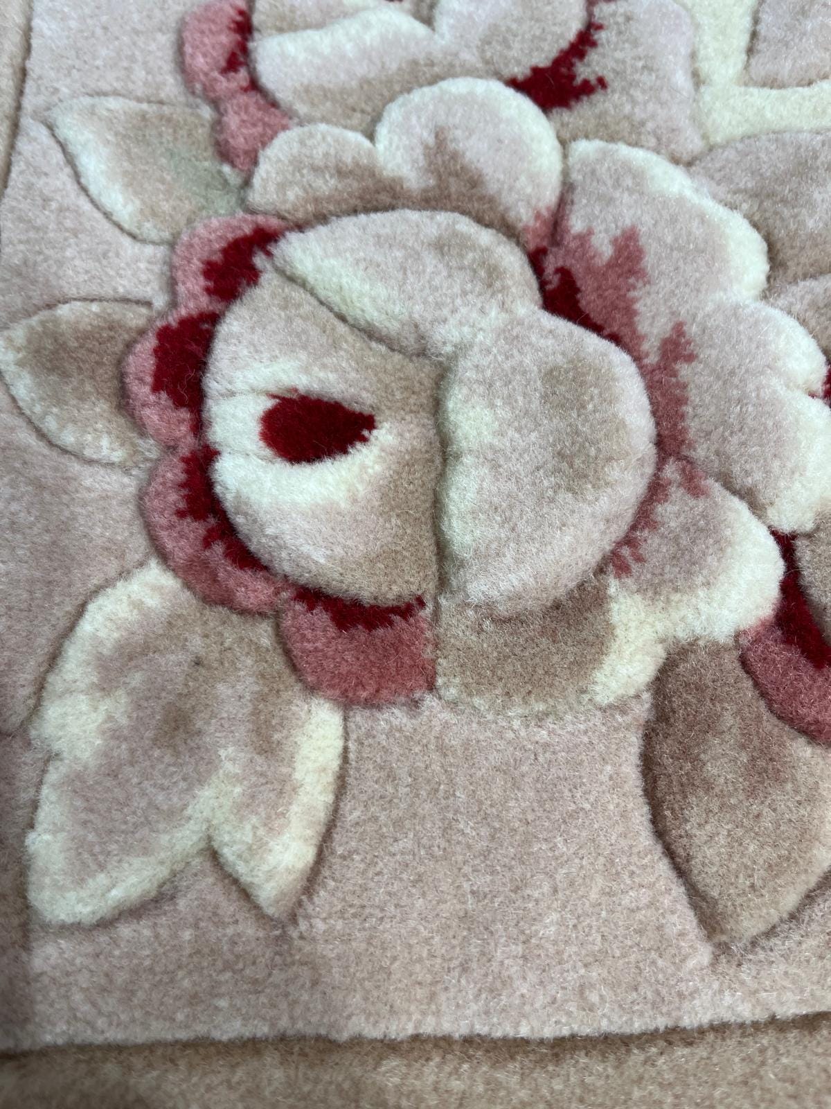 7x10 ft, Hand-Carved Wool Floral Rug, Rose Red Cream Traditional Persian Carpet