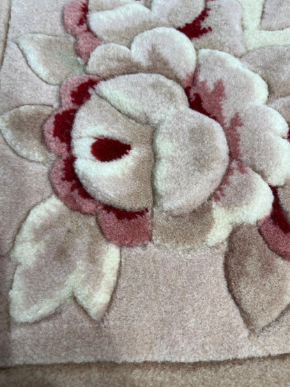 7x10 ft, Hand-Carved Wool Floral Rug, Rose Red Cream Traditional Persian Carpet